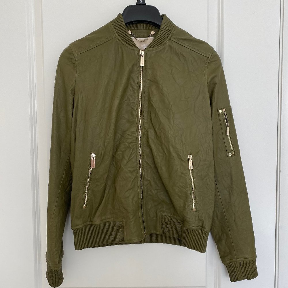 NWT Michael Kors Leather Jacket Olive Green